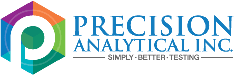 Precision Analytical Inc. logo with colorful geometric design and tagline 'Simply. Better. Testing.'