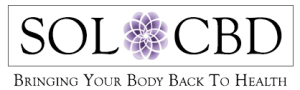 SOL CBD logo with purple flower emblem and tagline Bringing Your Body Back To Health