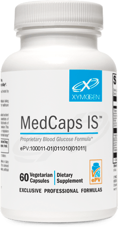 MedCaps IS 60 vegetarian capsules dietary supplement bottle for blood glucose support