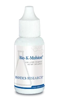 Bio-K-Mulsion dietary supplement dropper bottle with white cap and label