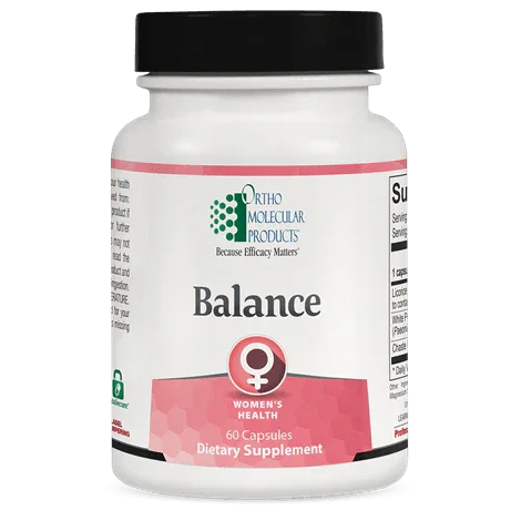 Balance women's health dietary supplement bottle with 60 capsules, Ortho Molecular Products