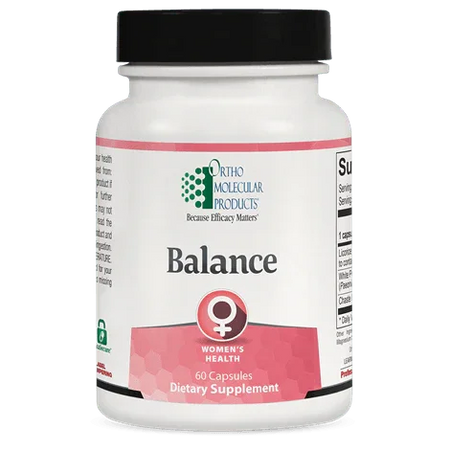 Balance women's health dietary supplement bottle with 60 capsules, Ortho Molecular Products