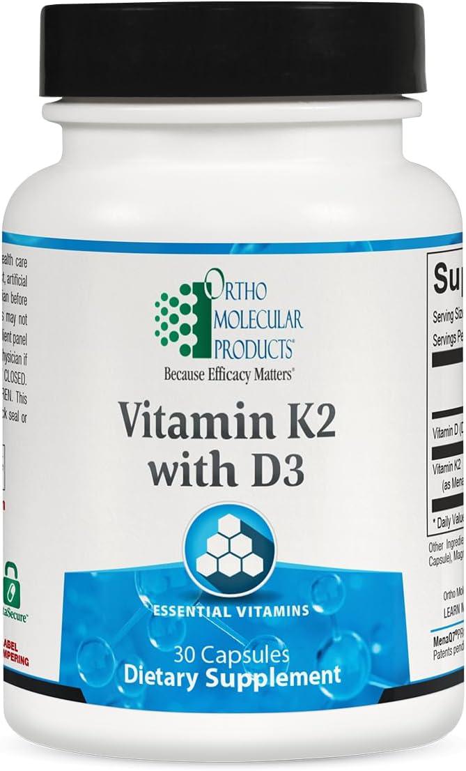 Ortho Molecular Products Vitamin K2 with D3 dietary supplement bottle, 30 capsules