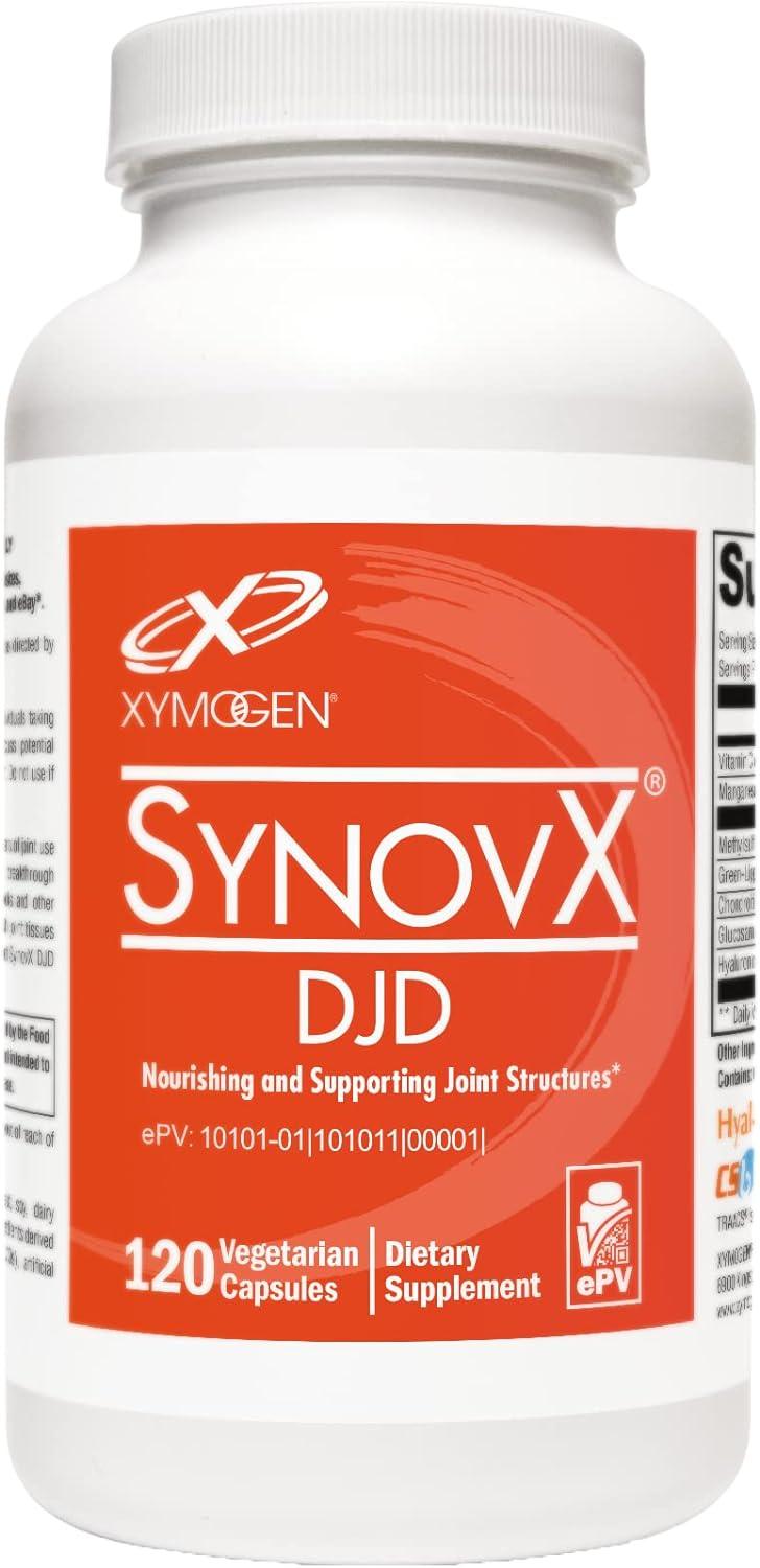Xymogen SynovX DJD dietary supplement bottle, 120 vegetarian capsules for joint support