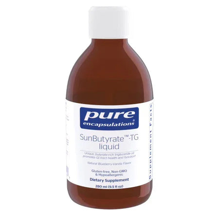Pure Encapsulations SunButyrate-TG liquid dietary supplement bottle, 280 ml, on white background