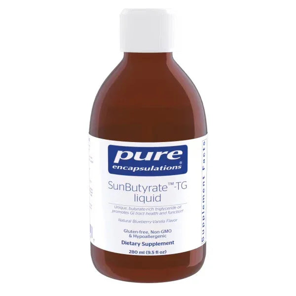 Pure Encapsulations SunButyrate-TG liquid dietary supplement bottle, 280 ml, on white background
