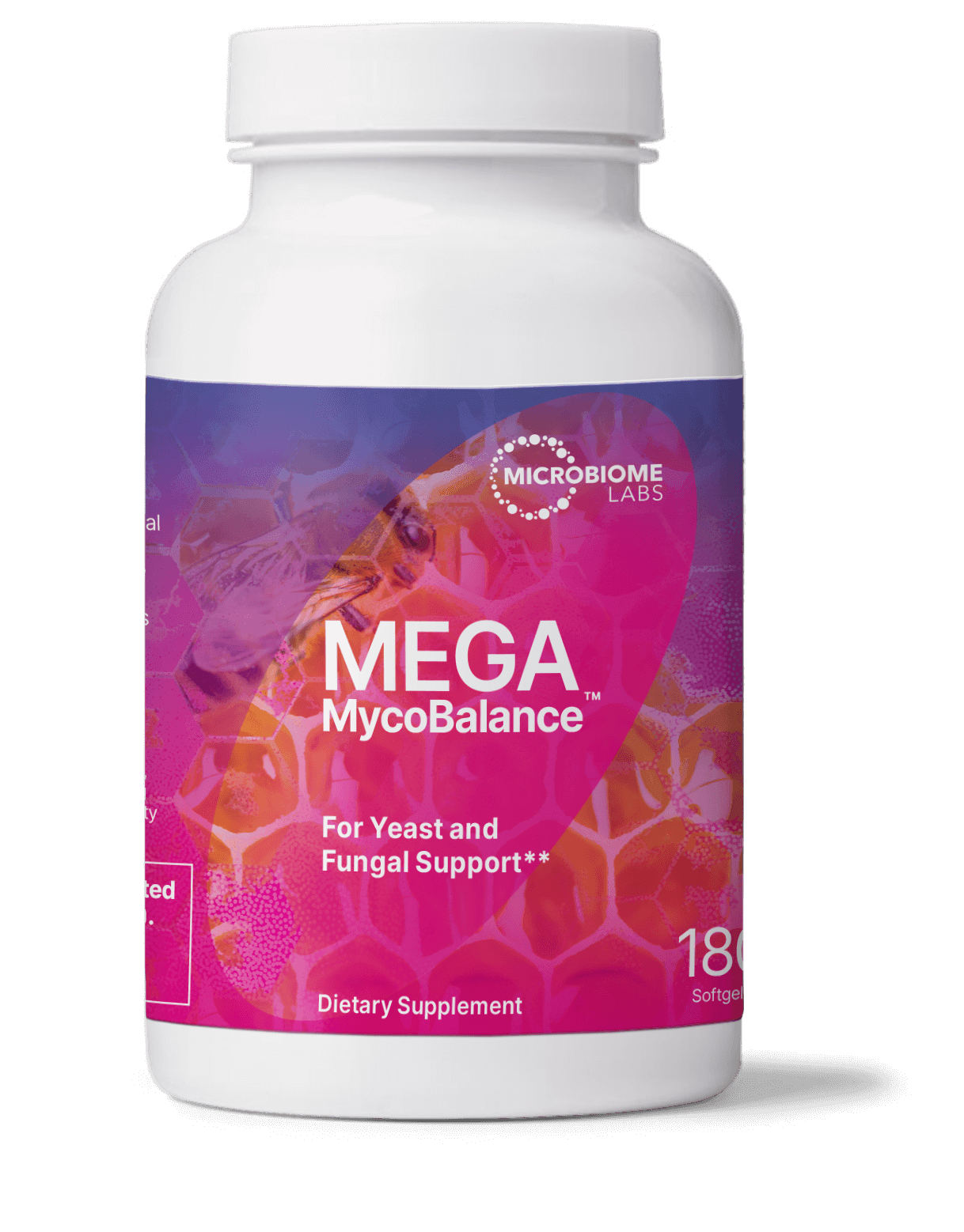 Mega MycoBalance dietary supplement bottle for yeast and fungal support, 180 softgels