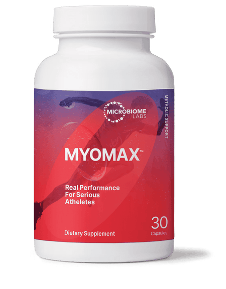 MyoMax dietary supplement bottle for athletes, 30 capsules, metabolic support