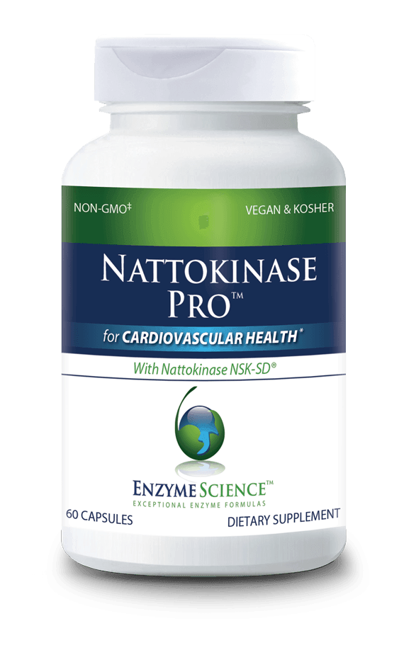 Nattokinase Pro dietary supplement bottle for cardiovascular health, 60 capsules, non-GMO, vegan