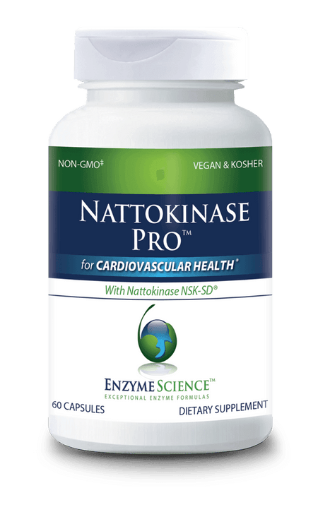 Nattokinase Pro dietary supplement bottle for cardiovascular health, 60 capsules, non-GMO, vegan