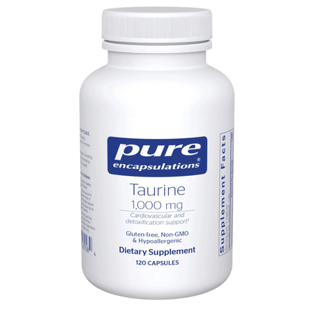 Pure Encapsulations Taurine 1000 mg dietary supplement bottle, 120 capsules, white label