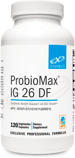 ProbioMax IG 26 DF 120 vegetarian capsules dietary supplement bottle, gut health support