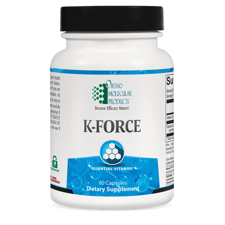 K-FORCE essential vitamins dietary supplement bottle with 60 capsules, white and blue label.