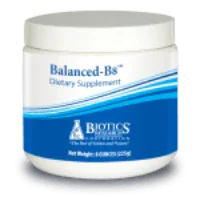 Balanced-B8 dietary supplement container with blue and white label