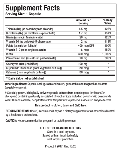 Supplement Facts label showing ingredients and daily values for a dietary capsule.