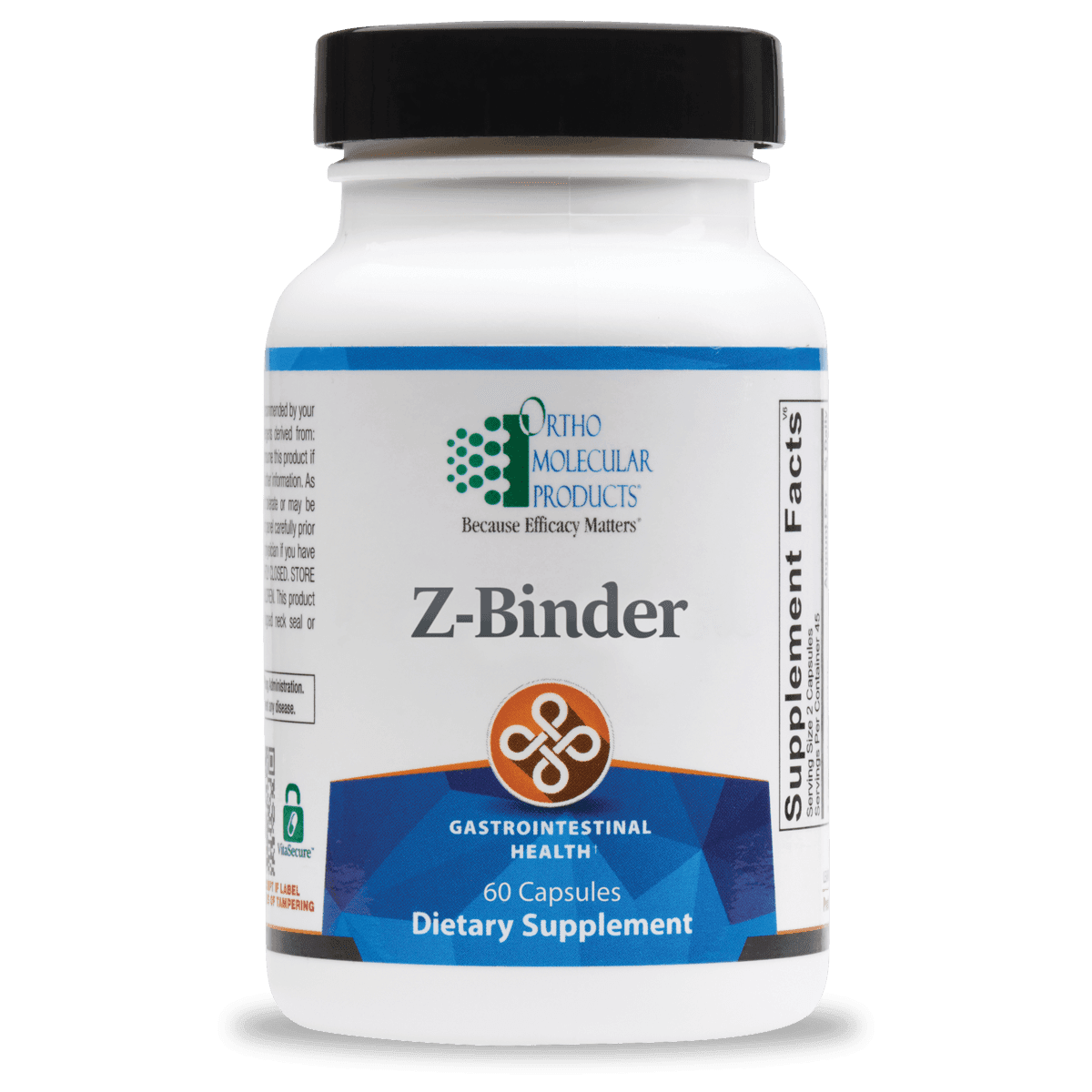 Z-Binder dietary supplement bottle for gastrointestinal health, 60 capsules, Ortho Molecular Products