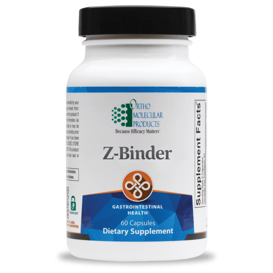Z-Binder dietary supplement bottle for gastrointestinal health, 60 capsules, Ortho Molecular Products