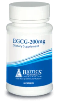 EGCG-200mg dietary supplement bottle, 60 capsules, white and blue label