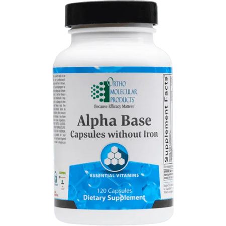 Alpha Base Capsules without Iron bottle, dietary supplement with essential vitamins, 120 capsules