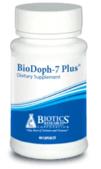 BioDoph-7 Plus probiotic dietary supplement bottle with blue and white label