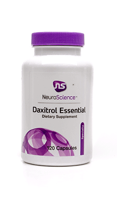 Daxitrol Essential dietary supplement bottle, 120 capsules, with purple cap and label.