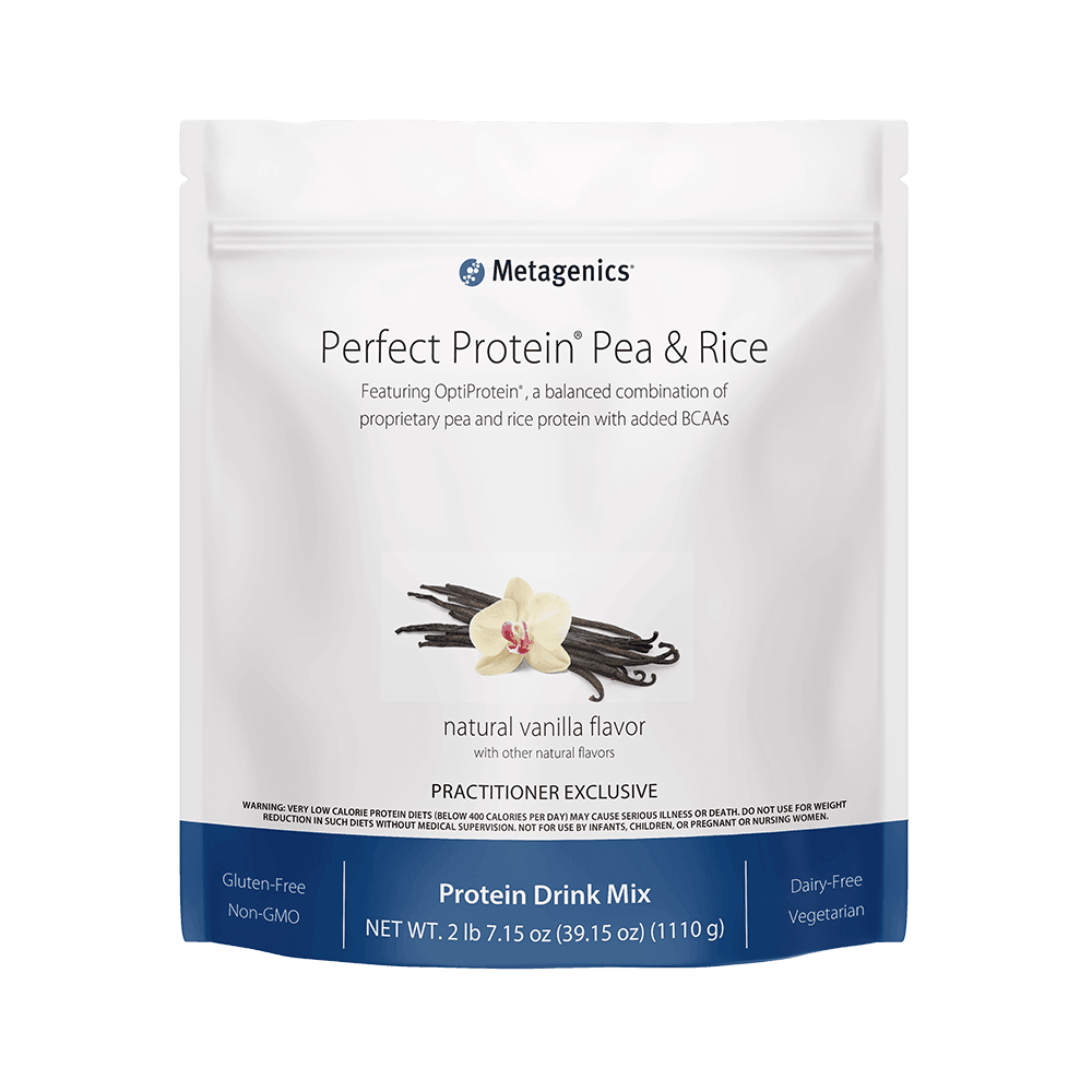 Perfect Protein Pea & Rice vanilla protein powder bag, gluten-free, dairy-free, non-GMO