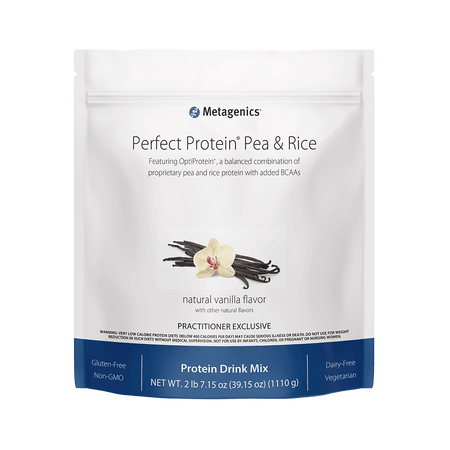 Perfect Protein Pea & Rice vanilla protein powder bag, gluten-free, dairy-free, non-GMO