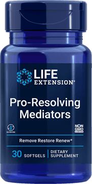 Life Extension Pro-Resolving Mediators dietary supplement bottle with 30 softgels, non-GMO