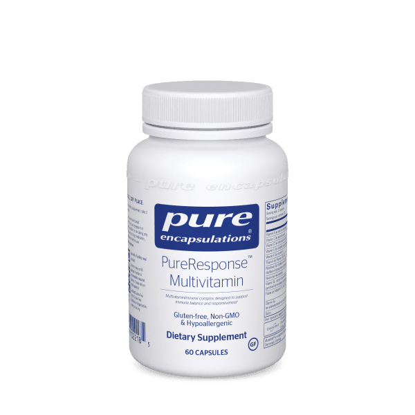 PureResponse Multivitamin dietary supplement bottle with 60 capsules, gluten-free, non-GMO.