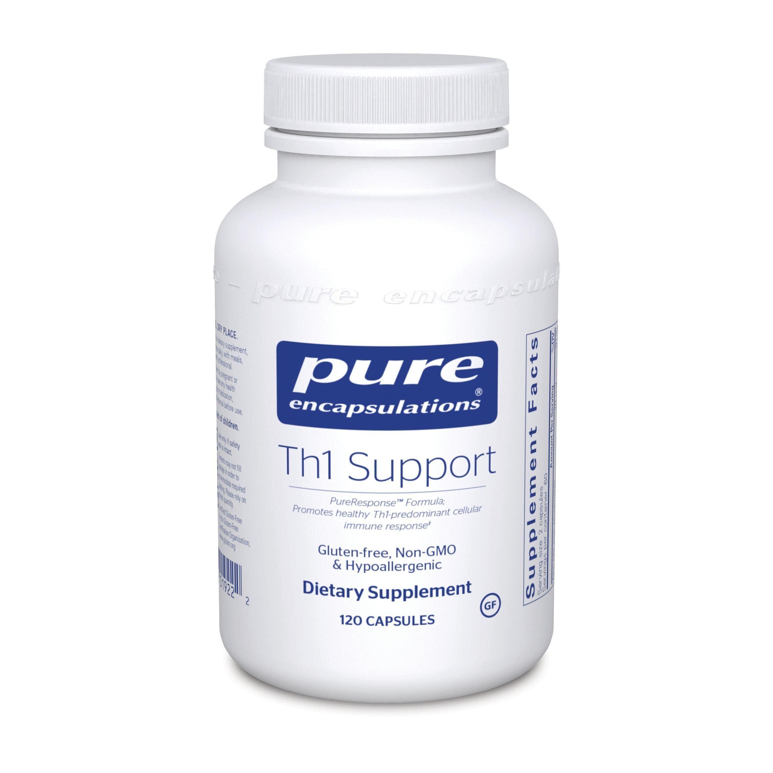 Pure Encapsulations Th1 Support dietary supplement bottle, 120 capsules, gluten-free.