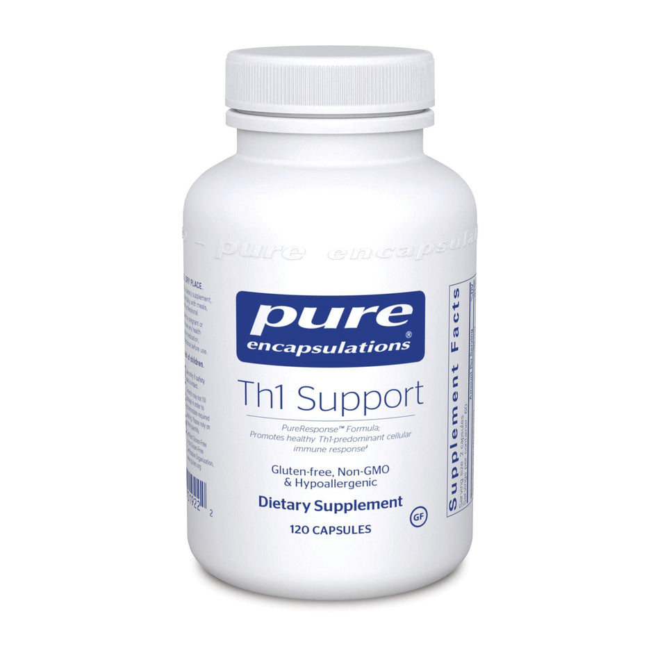 Pure Encapsulations Th1 Support dietary supplement bottle, 120 capsules, gluten-free.
