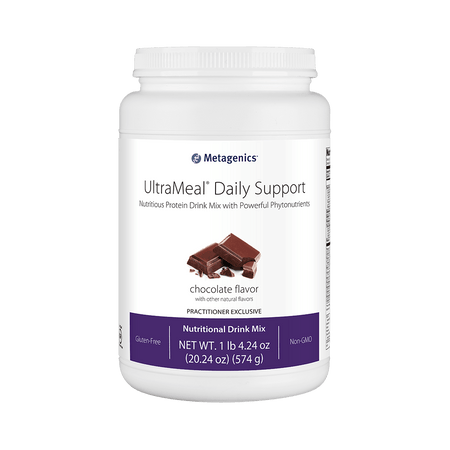 UltraMeal Daily Support chocolate flavor nutritional drink mix container with chocolate pieces