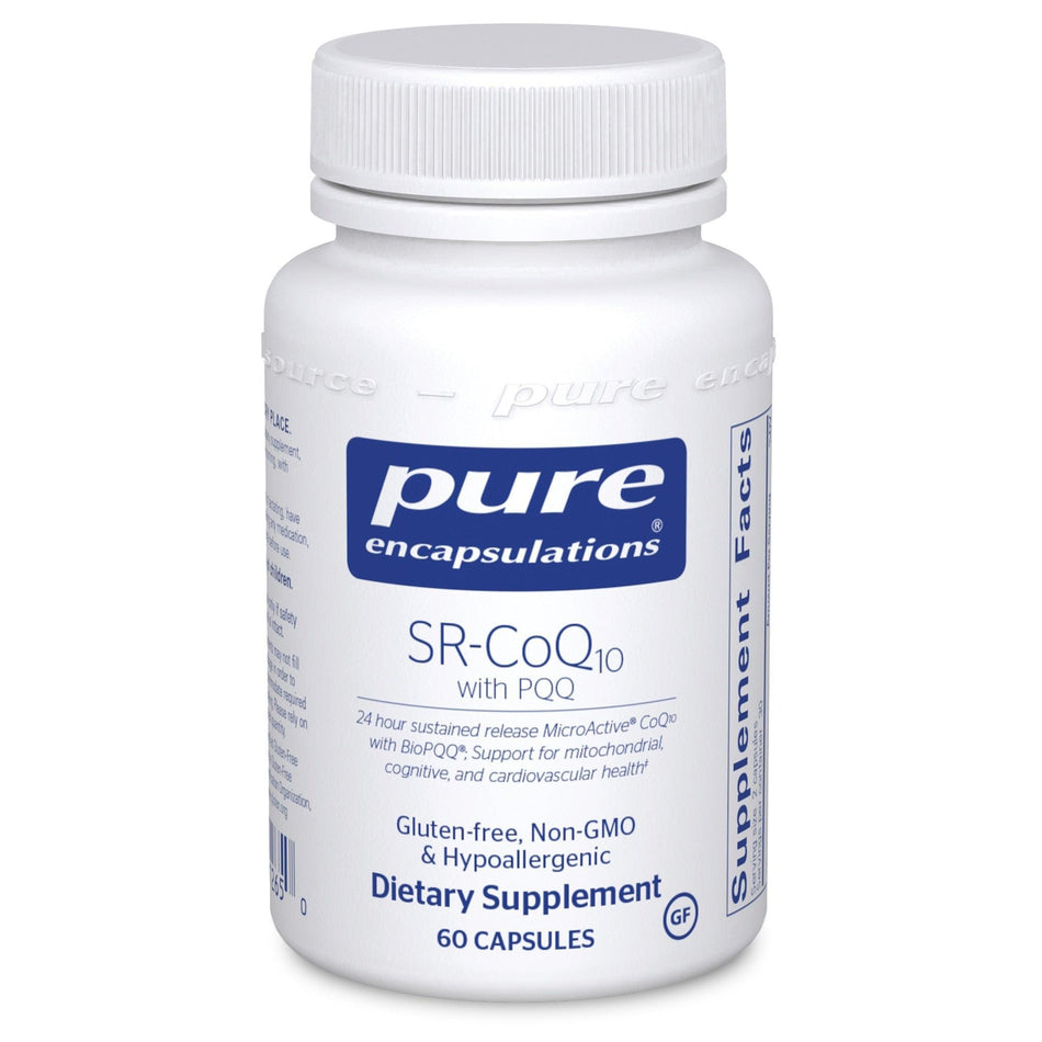 Pure Encapsulations SR-CoQ10 with PQQ dietary supplement bottle, 60 capsules, gluten-free