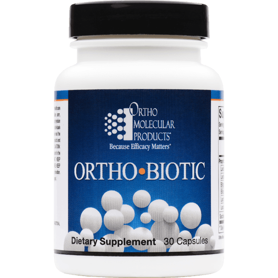 Ortho-Biotic dietary supplement bottle, 30 capsules, probiotics for gut health