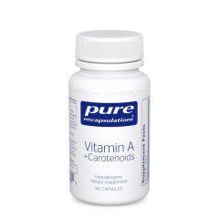 Pure Encapsulations Vitamin A plus Carotenoids dietary supplement bottle, white label