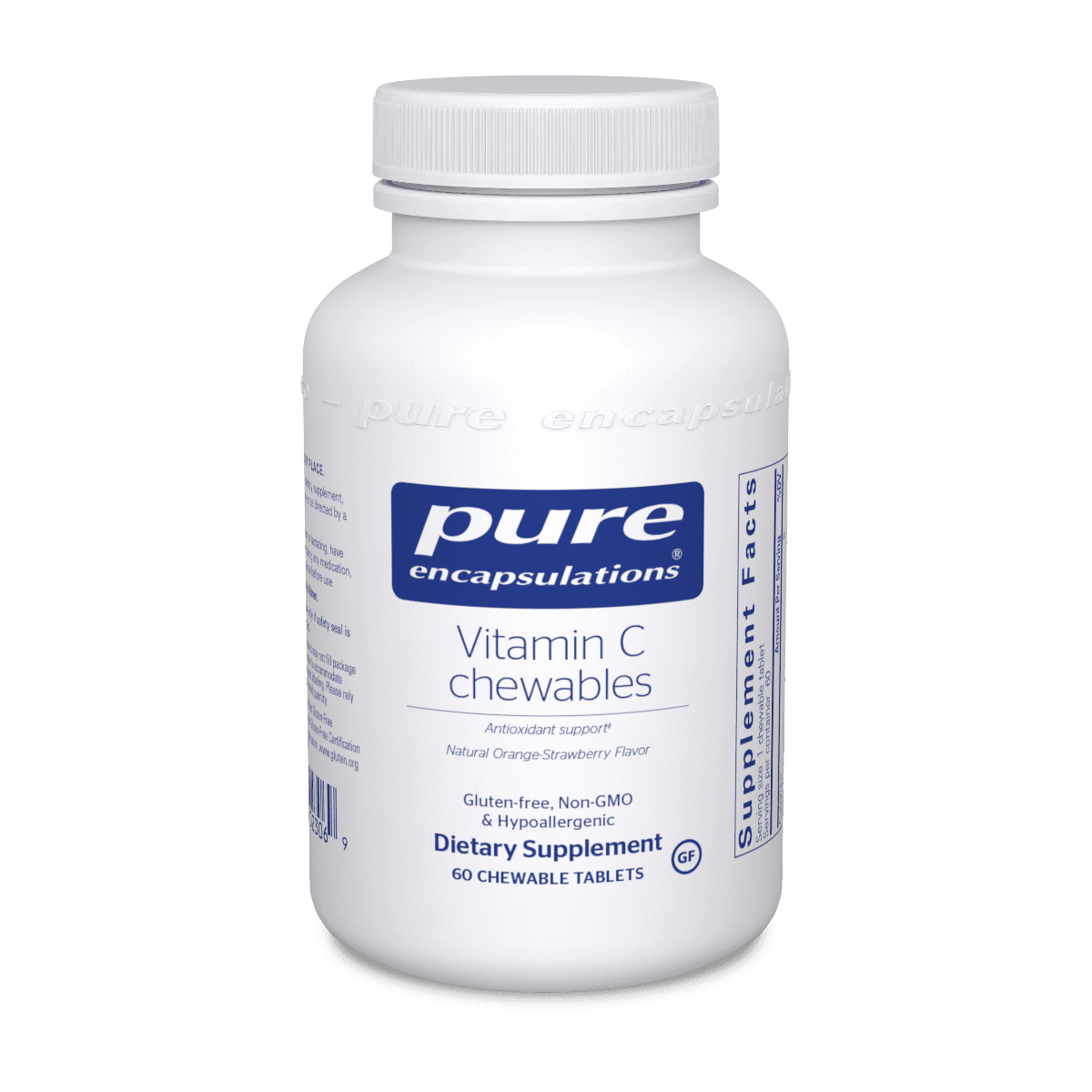 Pure Encapsulations Vitamin C chewables dietary supplement bottle, 60 tablets