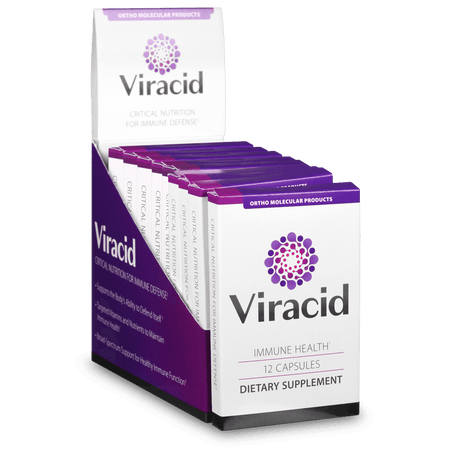 Viracid immune health dietary supplement box display with 12 capsules per package
